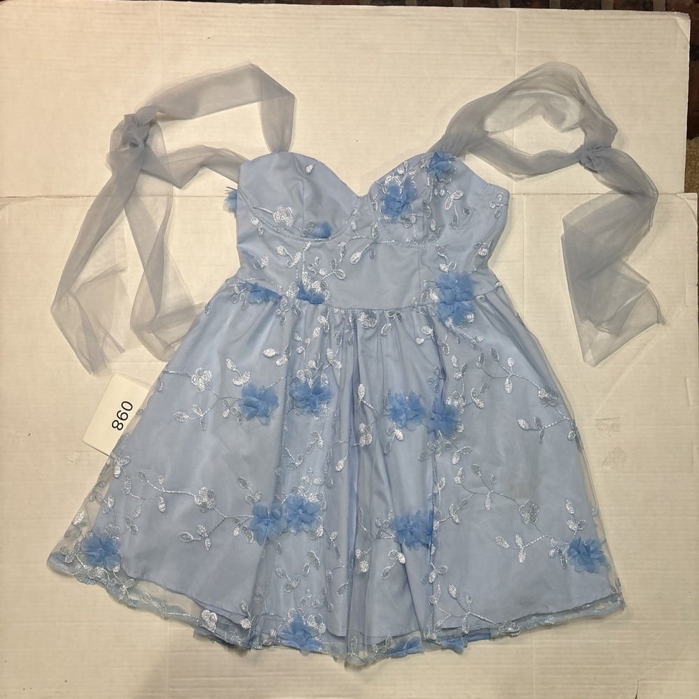 SHEIN Soleia Floral Print Mesh Layered Bow Mini Dress Women's Size M Used - Picture 2 of 8